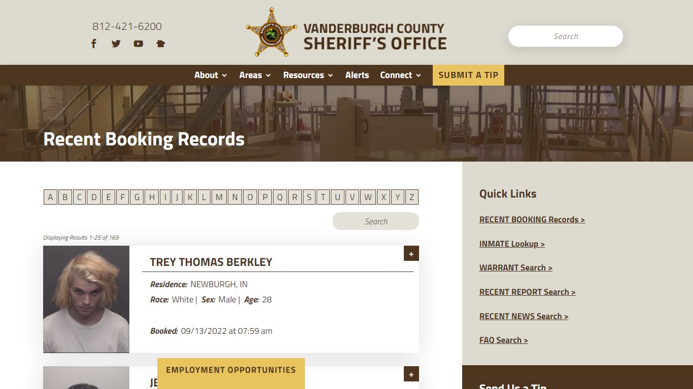 Recent Booking Records - Vanderburgh County Sheriff's Office