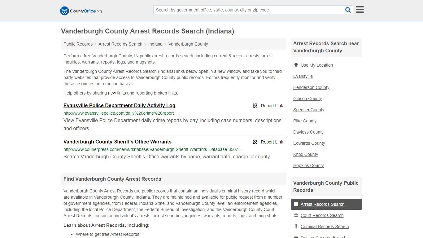 Vanderburgh County Arrest Records Search (Indiana) - County Office