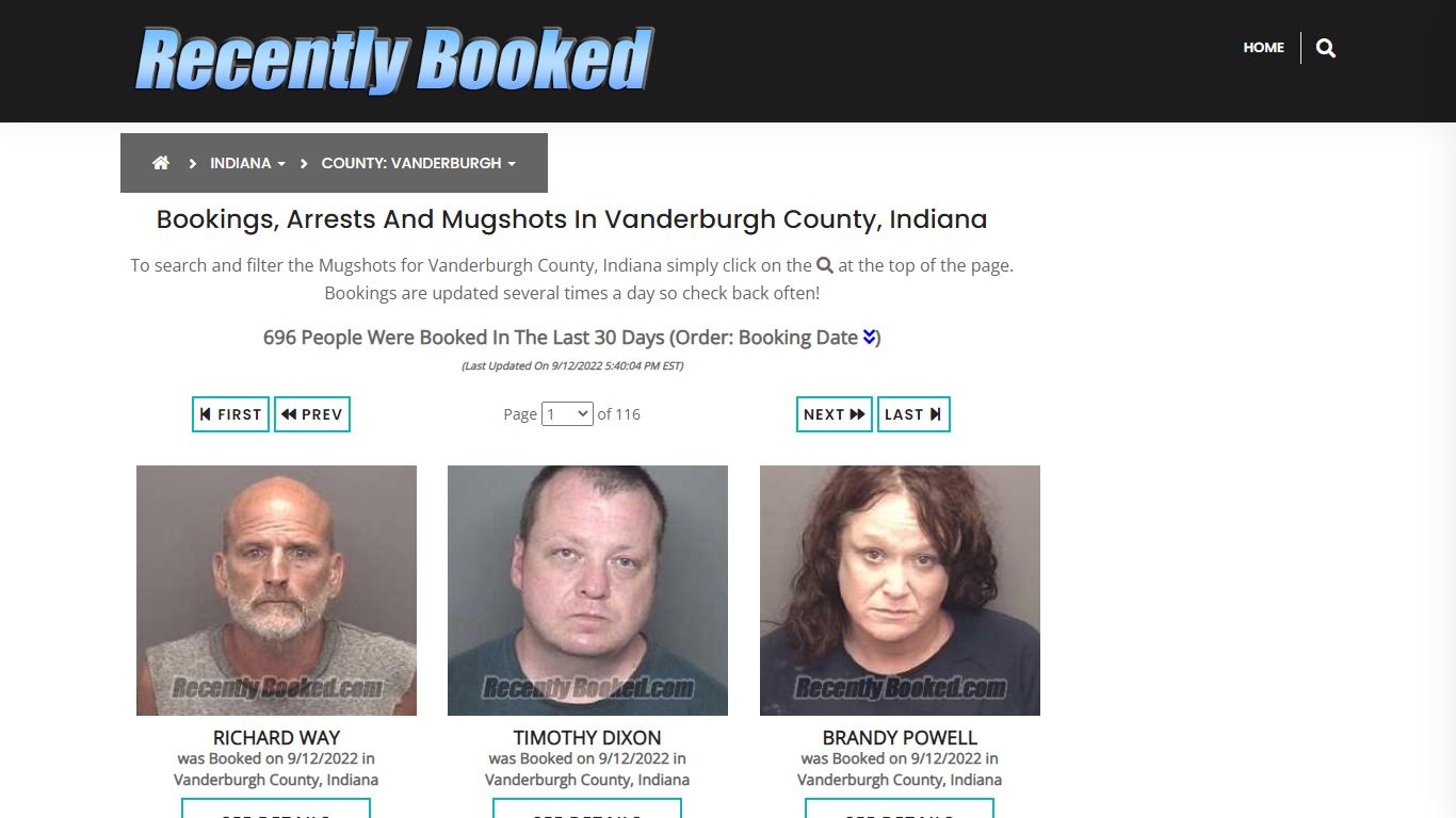 Bookings, Arrests and Mugshots in Vanderburgh County, Indiana